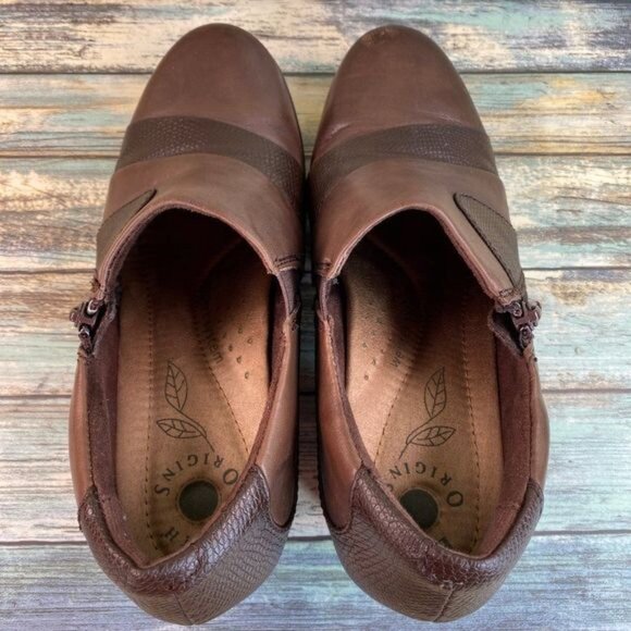 Earth?Origins Womens Brown Leather Ankle Booties Size 7.5M Monica Zip Block Heel - Picture 6 of 11